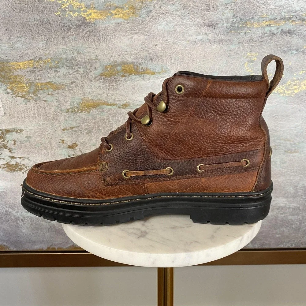 Justin 991 Chukka Boots Mens Size 7.5M Brown Leather Ankle Work Lace Up Lug Sole